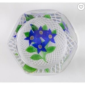 Saint Louis Paperweight France SL 1977 Cane Art Glass Latticino 7Facets Bouquets